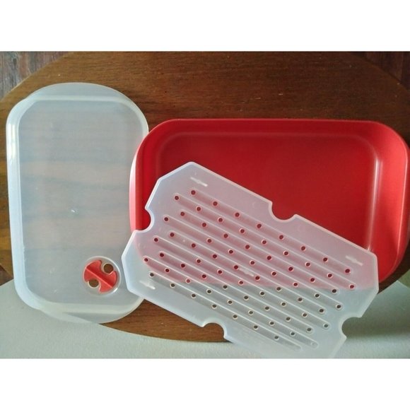Nordic Ware Steam Cooker Microwave Safe Red & White - Picture 4 of 5